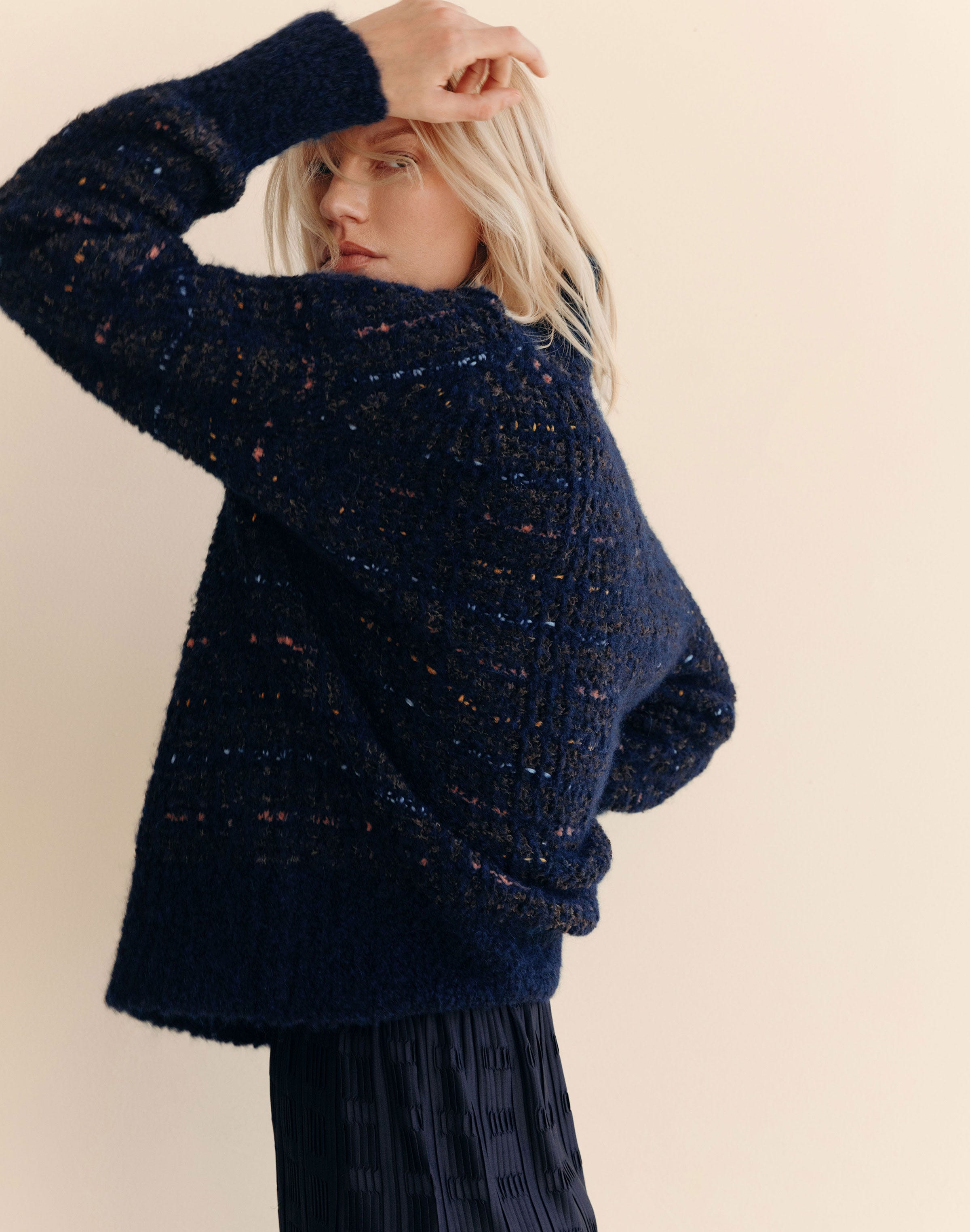 Lofty Alpaca-Linen Bouclé Turtleneck Sweater