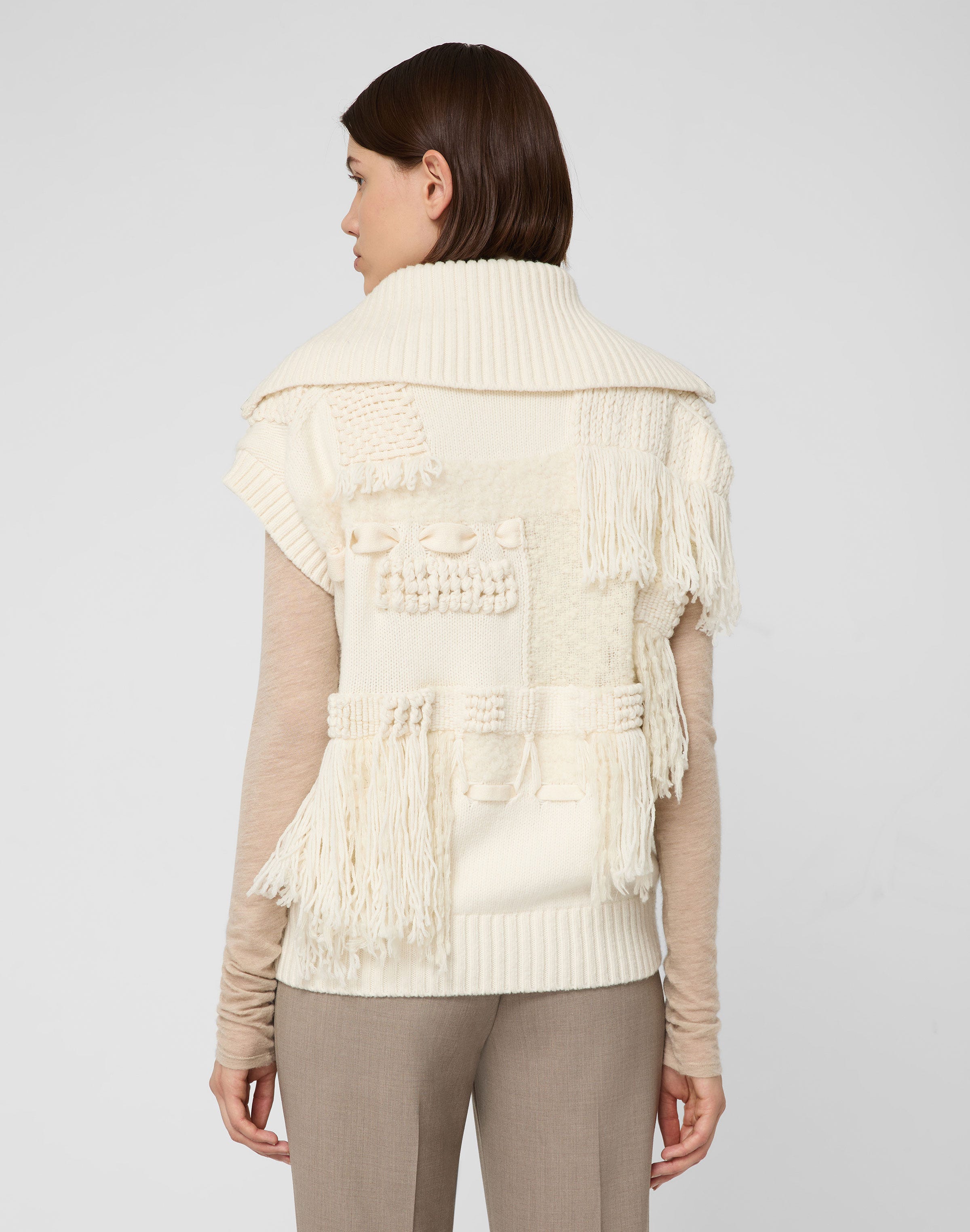 Merino Wool-Cashmere Knit & Handwoven Fringe Vest