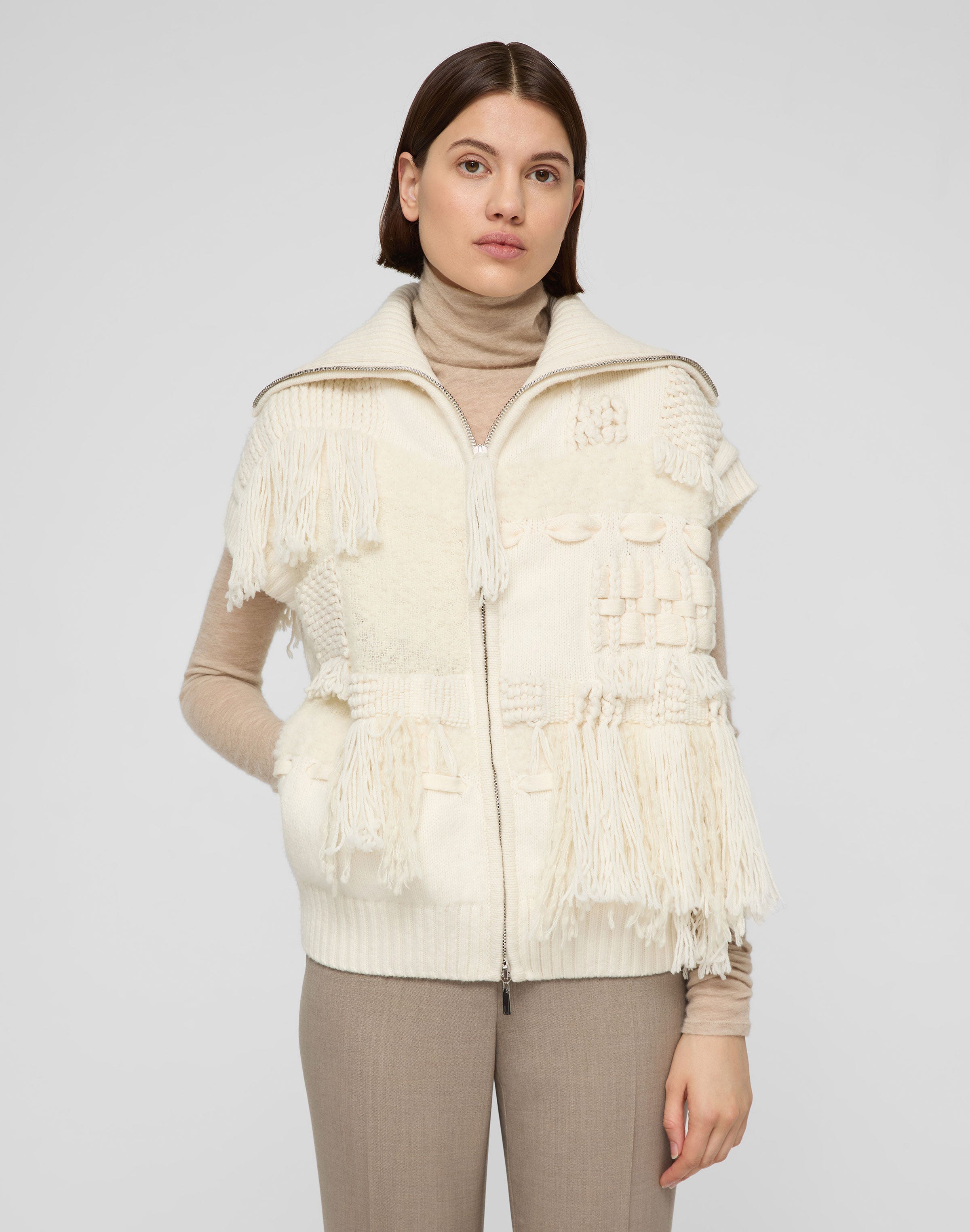 Merino Wool-Cashmere Knit & Handwoven Fringe Vest