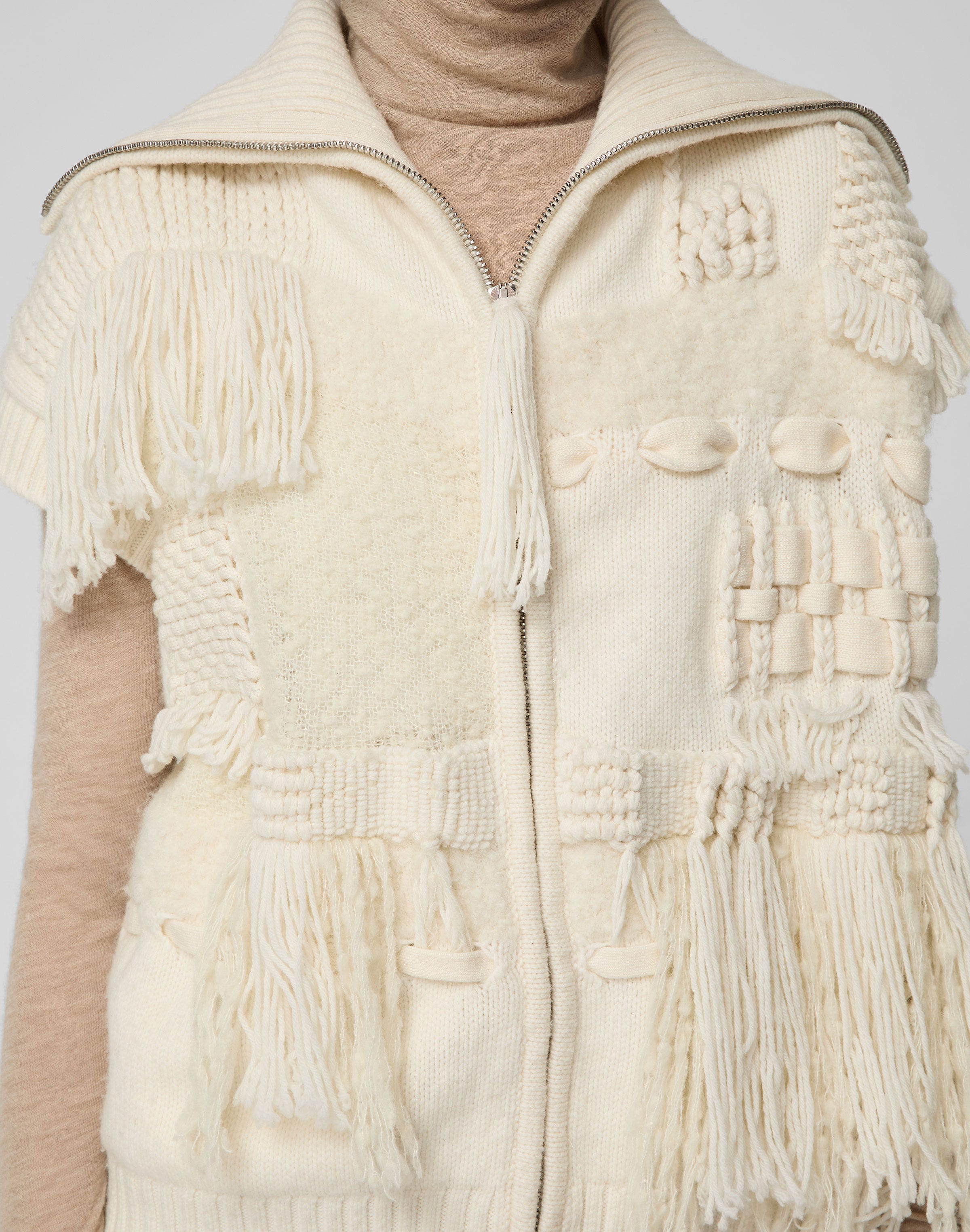 Merino Wool-Cashmere Knit & Handwoven Fringe Vest
