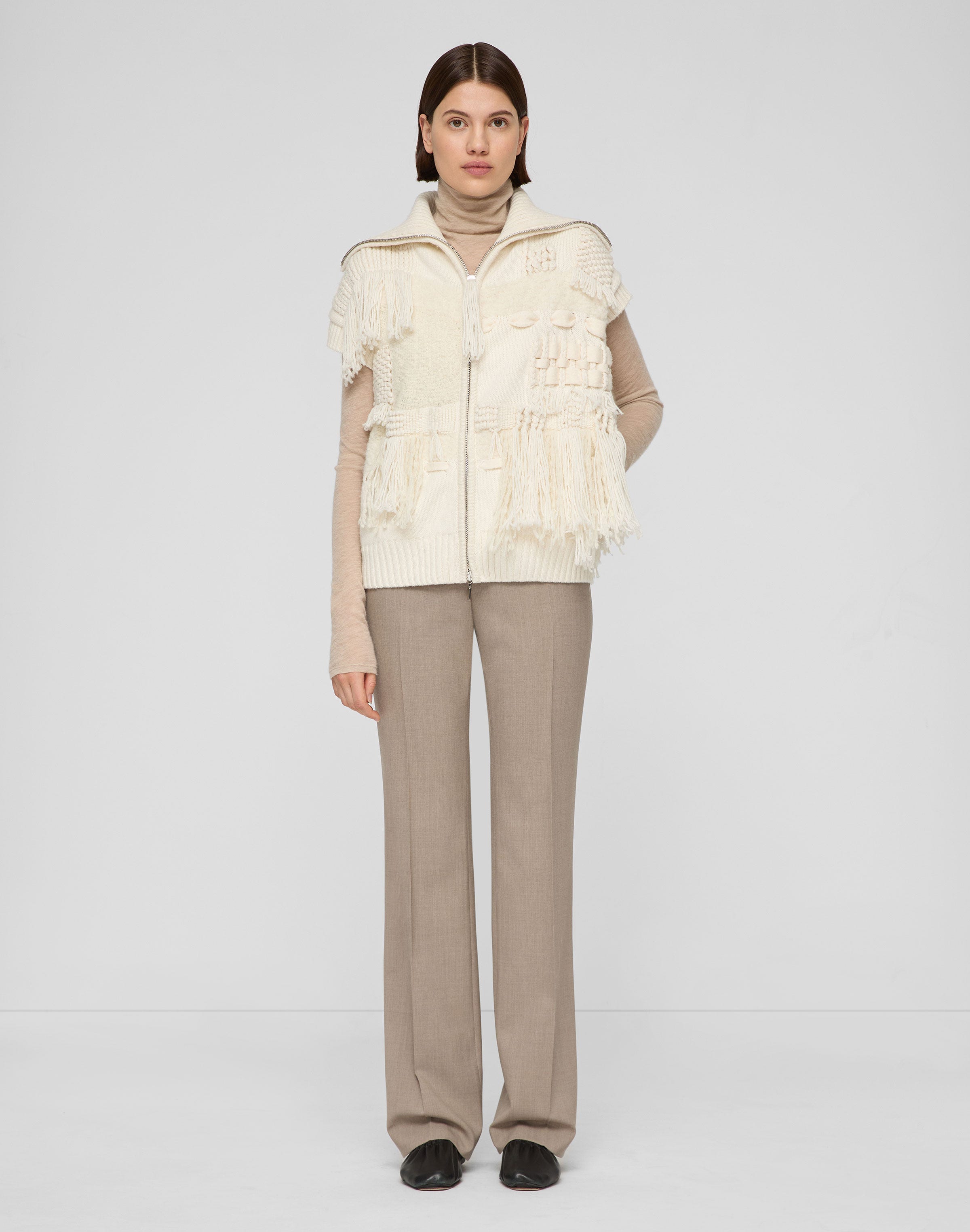 Merino Wool-Cashmere Knit & Handwoven Fringe Vest