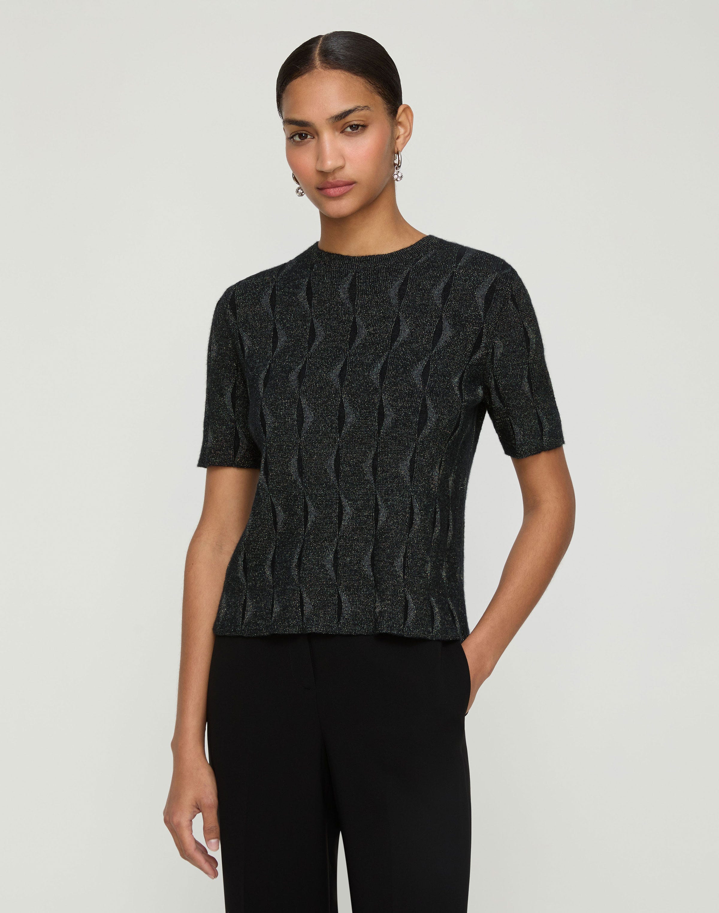 Plus-Size Iridescent Fine Gauge Cashmere Crewneck Sweater