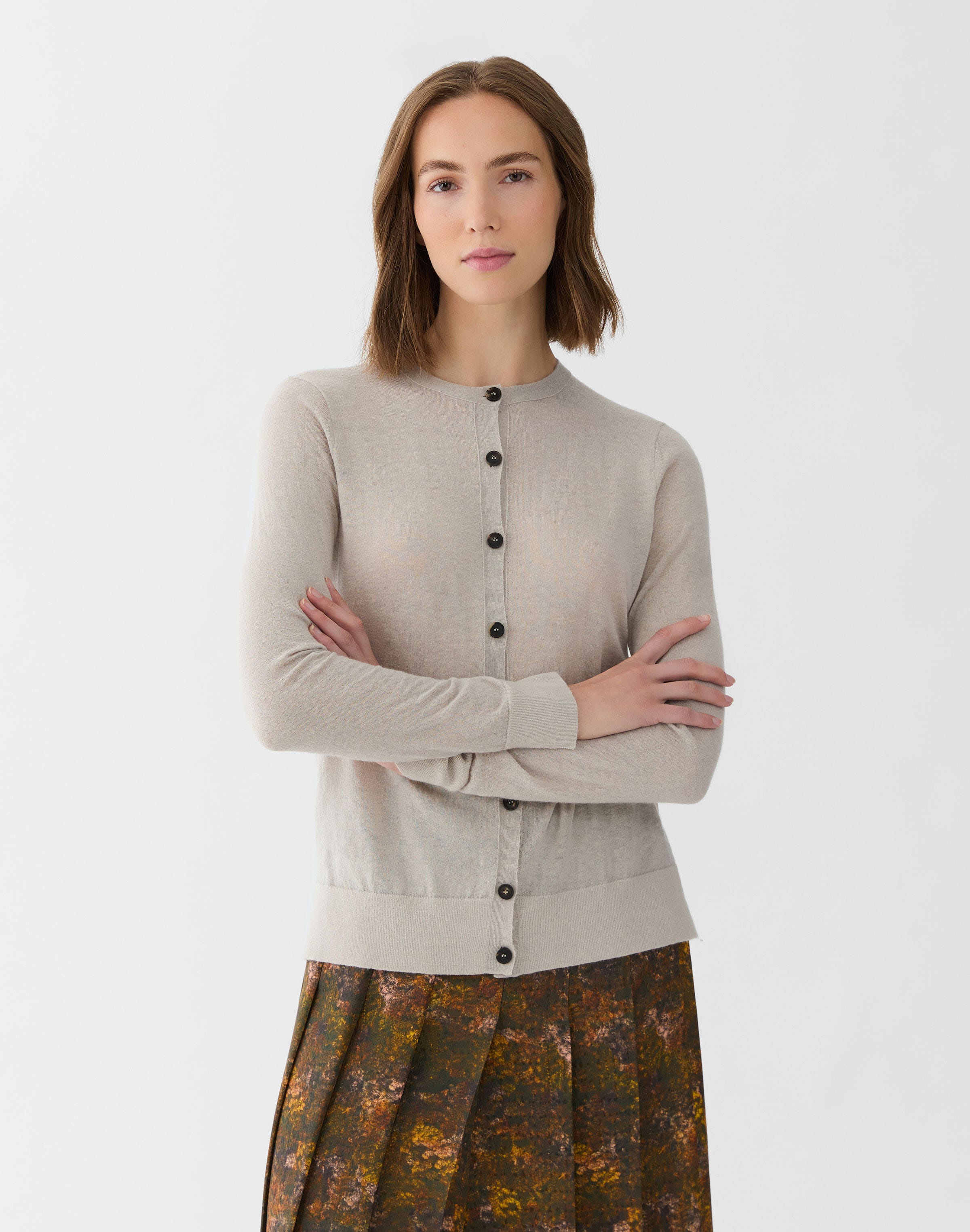 Fine Gauge Mohair Blend Crewneck Cardigan