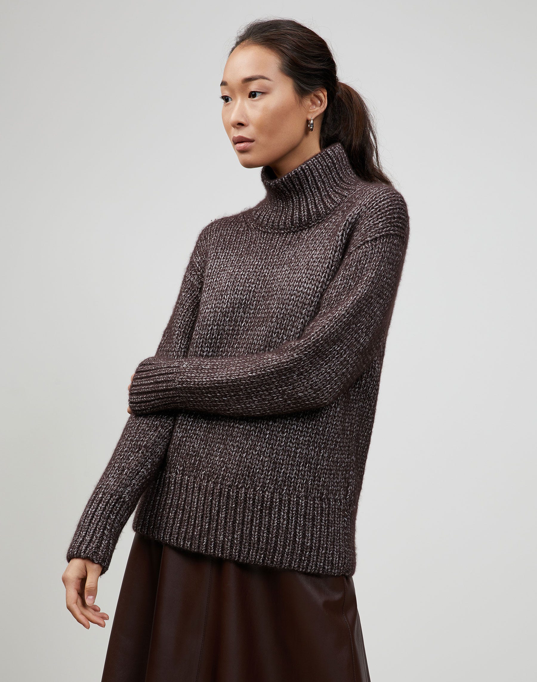 Italian Metallic Cashmere Lofty Turtleneck Sweater