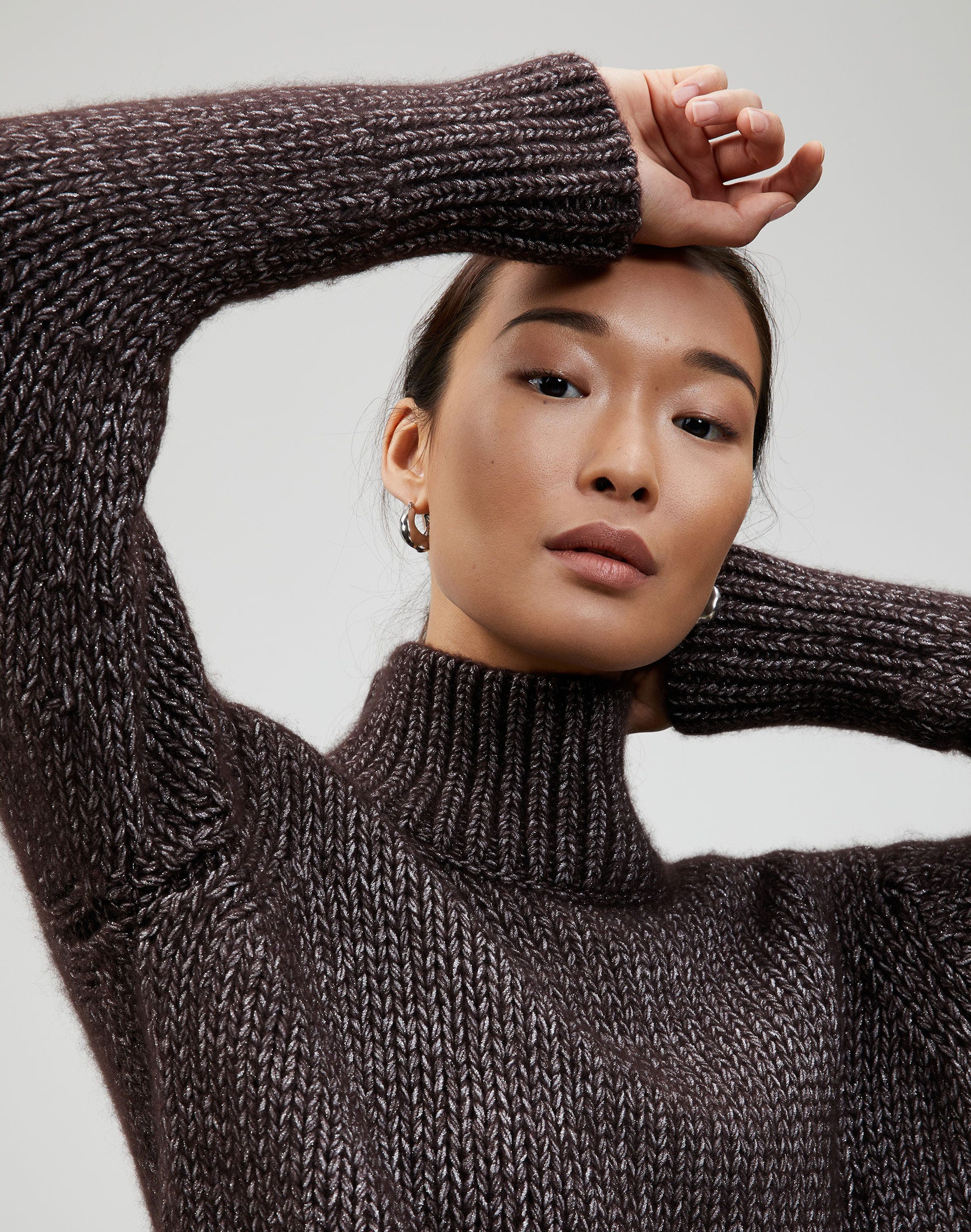 Italian Metallic Cashmere Lofty Turtleneck Sweater